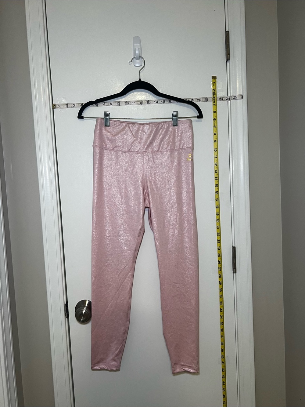 Juicy Couture Shimmer Metallic Pink Women Leggings with Gold Logo Size Medium